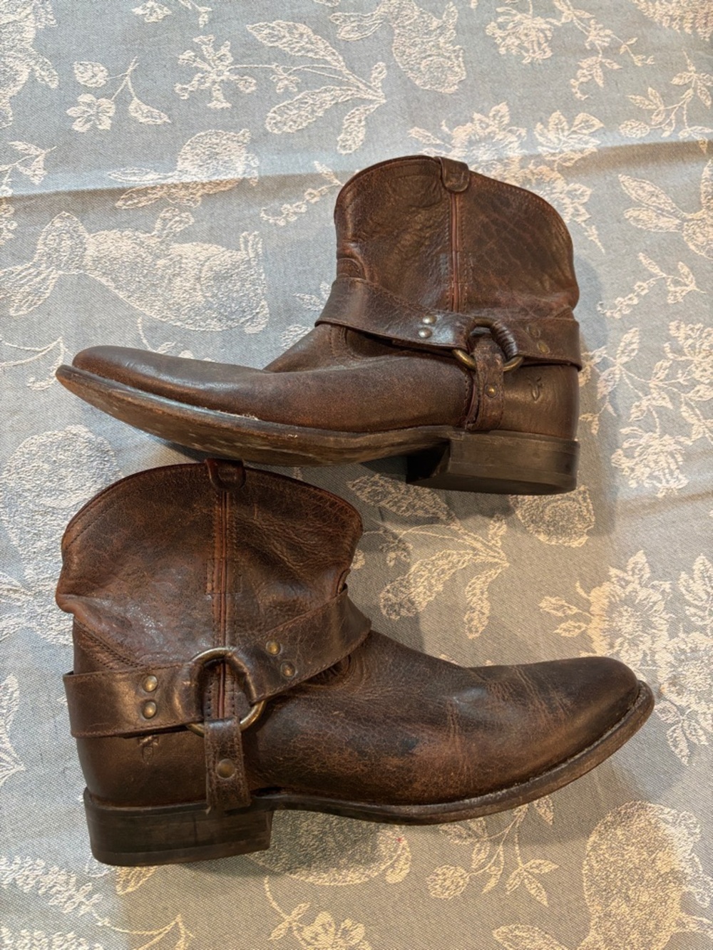 Brown Leather Harness Ankle Boots - Women